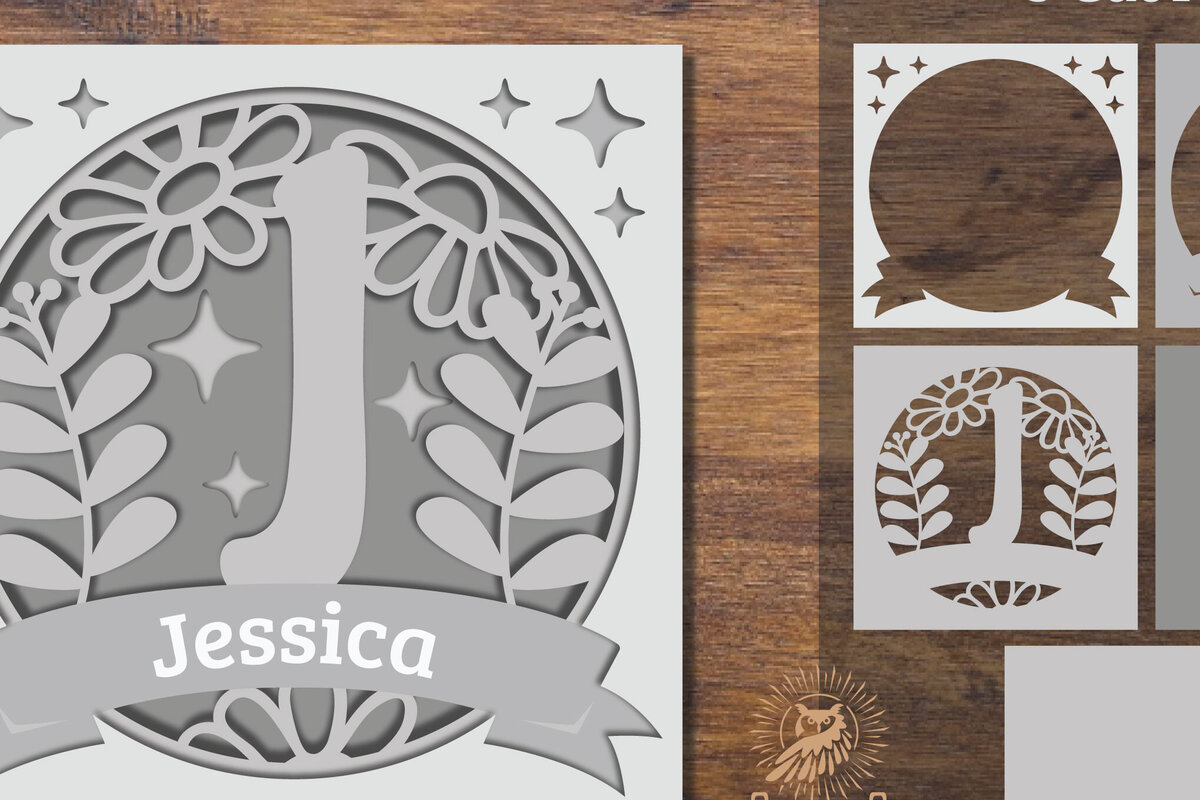 Intra απο ξύλο plywood  Χρώμα wenge 3mm-4mm πάχος - Floral Alphabet Shadow Box - Letter J Δίασταση 25x25 cm INTRAFABR-88072667