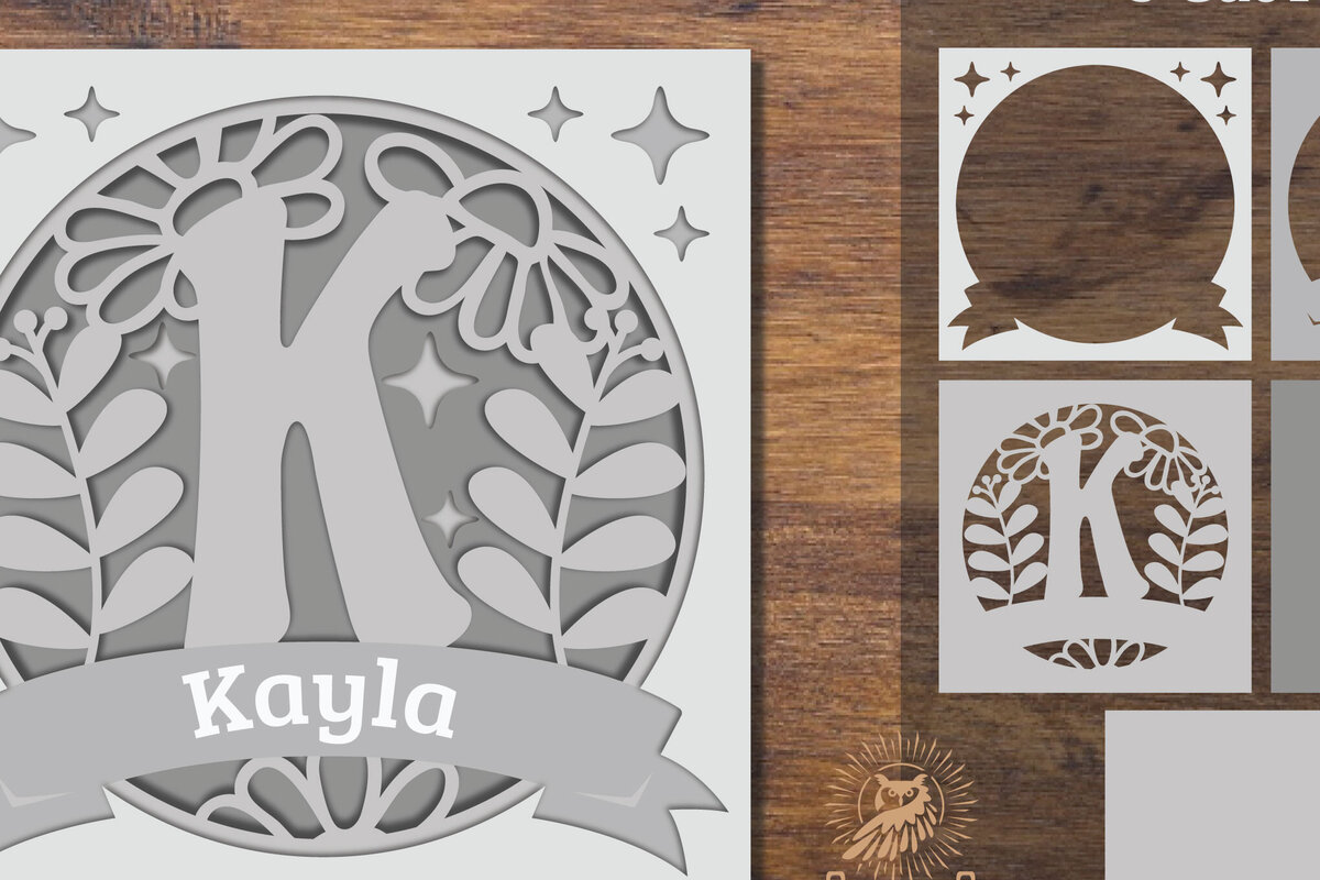 Intra απο ξύλο plywood  Χρώμα wenge 3mm-4mm πάχος - Floral Alphabet Shadow Box - Letter K Δίασταση 25x25 cm INTRAFABR-88072715