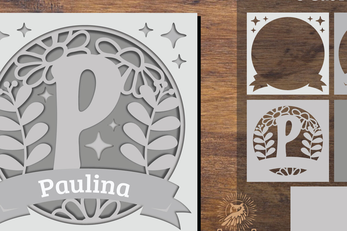 Intra απο ξύλο plywood  Χρώμα wenge 3mm-4mm πάχος - Floral Alphabet Shadow Box - Letter P Δίασταση 25x25 cm INTRAFABR-88072901