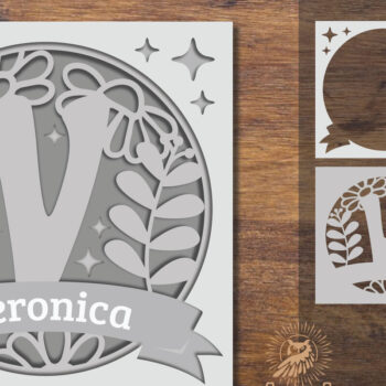 Intra απο ξύλο plywood  Χρώμα wenge 3mm-4mm πάχος - Floral Alphabet Shadow Box - Letter V Δίασταση 25x25 cm INTRAFABR-88150749 - Image 1