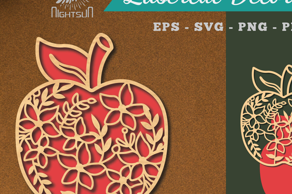 Intra απο ξύλο plywood  Χρώμα wenge 3mm-4mm πάχος - Διακόσμηση με λουλουδάτο μήλο με λέιζερ 1 Δίασταση 20x20 cm INTRAFABR-88207589