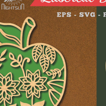 Intra απο ξύλο plywood  Χρώμα wenge 3mm-4mm πάχος - Διακόσμηση με λουλουδάτο μήλο με λέιζερ 3 Δίασταση 20x20 cm INTRAFABR-88207714 - Image 1