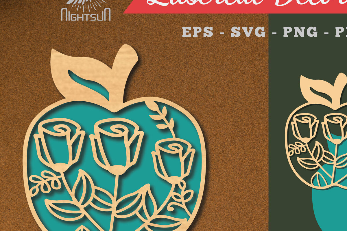 Intra απο ξύλο plywood  Χρώμα wenge 3mm-4mm πάχος - Διακόσμηση με λουλουδάτο μήλο με λέιζερ 4 Δίασταση 20x20 cm INTRAFABR-112234151