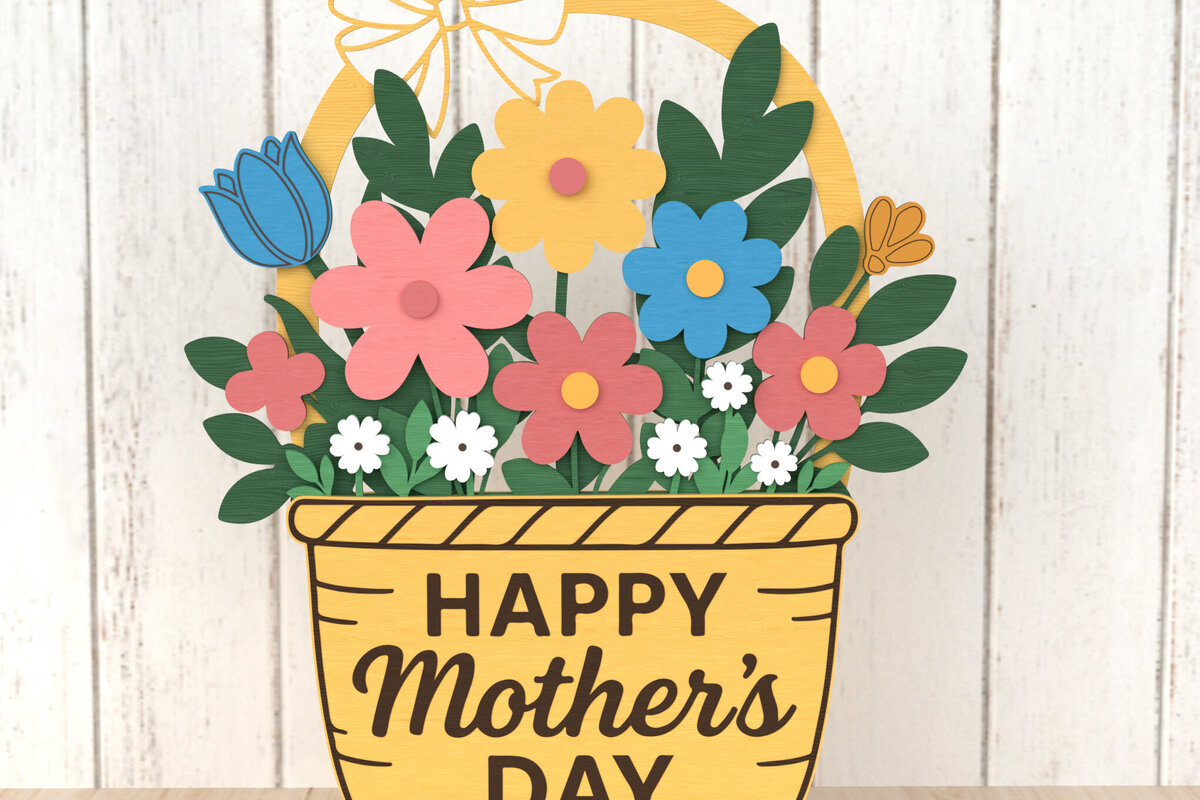 Intra απο ξύλο plywood  Χρώμα wenge 3mm-4mm πάχος - Floral καλάθι σημάδι ημέρας της μητέρας Δίασταση 30x20 cm INTRAFABR-68367549