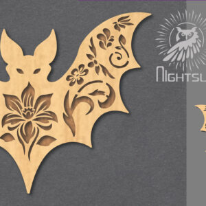 Intra απο ξύλο plywood  Χρώμα wenge 3mm-4mm πάχος - Διακόσμηση με λουλουδάτο κομμένο λέιζερ νυχτερίδα 1 Δίασταση 20x20 cm INTRAFABR-102420046