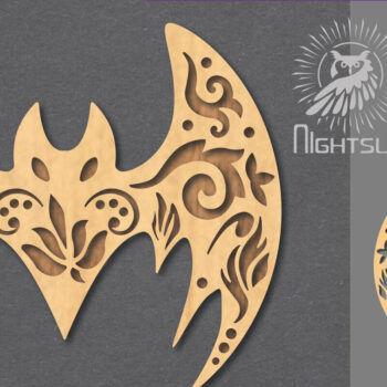 Intra απο ξύλο plywood  Χρώμα wenge 3mm-4mm πάχος - Διακόσμηση με λουλουδάτο κομμένο λέιζερ νυχτερίδα 3 Δίασταση 20x20 cm INTRAFABR-105557867 - Image 1