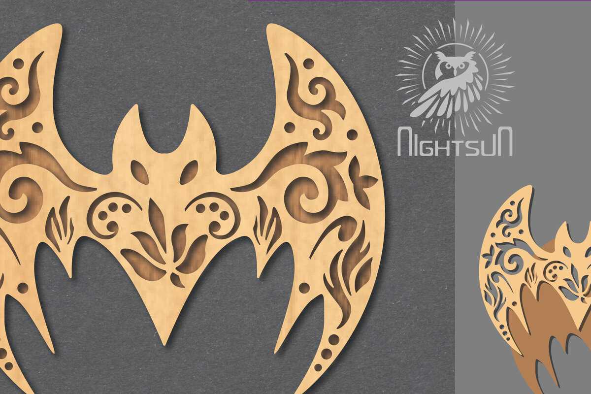 Intra απο ξύλο plywood  Χρώμα wenge 3mm-4mm πάχος - Διακόσμηση με λουλουδάτο κομμένο λέιζερ νυχτερίδα 3 Δίασταση 20x20 cm INTRAFABR-105557867