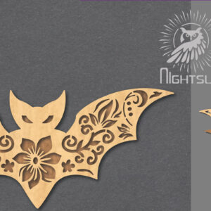 Intra απο ξύλο plywood  Χρώμα wenge 3mm-4mm πάχος - Διακόσμηση με λουλουδάτο κομμένο λέιζερ νυχτερίδα 4 Δίασταση 20x20 cm INTRAFABR-115927313