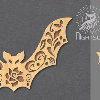 Intra απο ξύλο plywood  Χρώμα wenge 3mm-4mm πάχος - Διακόσμηση με λουλουδάτο κομμένο με λέιζερ νυχτερίδα 6 Δίασταση 20x20 cm INTRAFABR-116865252 - Image 1