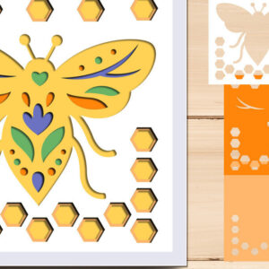 Intra απο ξύλο plywood  Χρώμα wenge 3mm-4mm πάχος - Floral Bee Shadow Box, 3d Layered Δίασταση 8x8 cm INTRAFABR-68367667