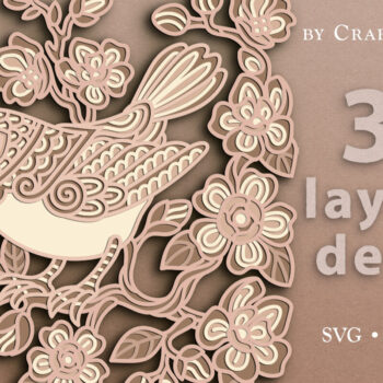 Intra απο ξύλο plywood  Χρώμα wenge 3mm-4mm πάχος - Floral Bird 3D Layered Cut Δίασταση 30x20 cm INTRAFABR-61050344 - Image 2