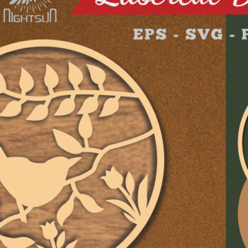 Intra απο ξύλο plywood  Χρώμα wenge 3mm-4mm πάχος - Floral Bird Round Decoration 1 Δίασταση 20x20 cm INTRAFABR-119257795 - Image 1