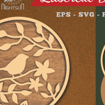 Intra απο ξύλο plywood  Χρώμα wenge 3mm-4mm πάχος - Floral Bird Round Decoration 3 Δίασταση 20x20 cm INTRAFABR-116038247 - Image 1