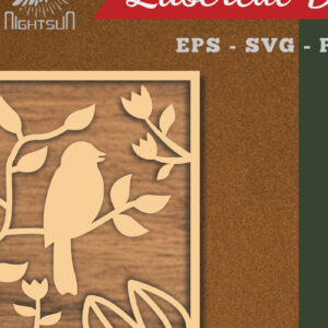 Intra απο ξύλο plywood  Χρώμα wenge 3mm-4mm πάχος - Floral Bird Square Διακόσμηση Δίασταση 20x20 cm INTRAFABR-122611682