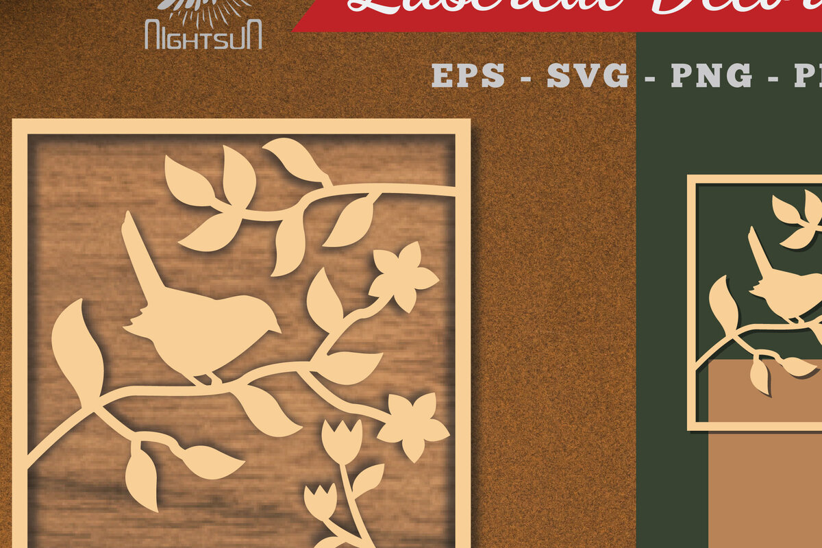 Intra απο ξύλο plywood  Χρώμα wenge 3mm-4mm πάχος - Floral Bird Square Διακόσμηση Δίασταση 20x20 cm INTRAFABR-119605589