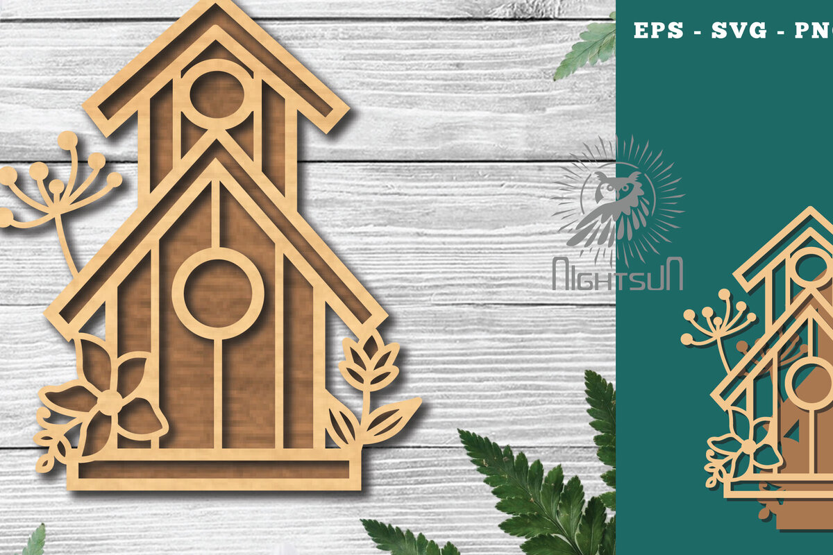 Intra απο ξύλο plywood  Χρώμα wenge 3mm-4mm πάχος - Floral Birdhouse Decoration 6 Δίασταση 20x20 cm INTRAFABR-68698231