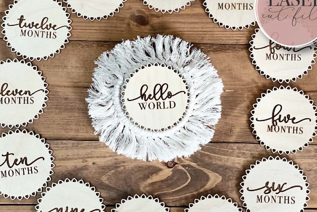 Intra απο ξύλο plywood  Χρώμα wenge 3mm-4mm πάχος - Floral Boho Baby Milestone Δίασταση 30x20 cm INTRAFABR-113151714