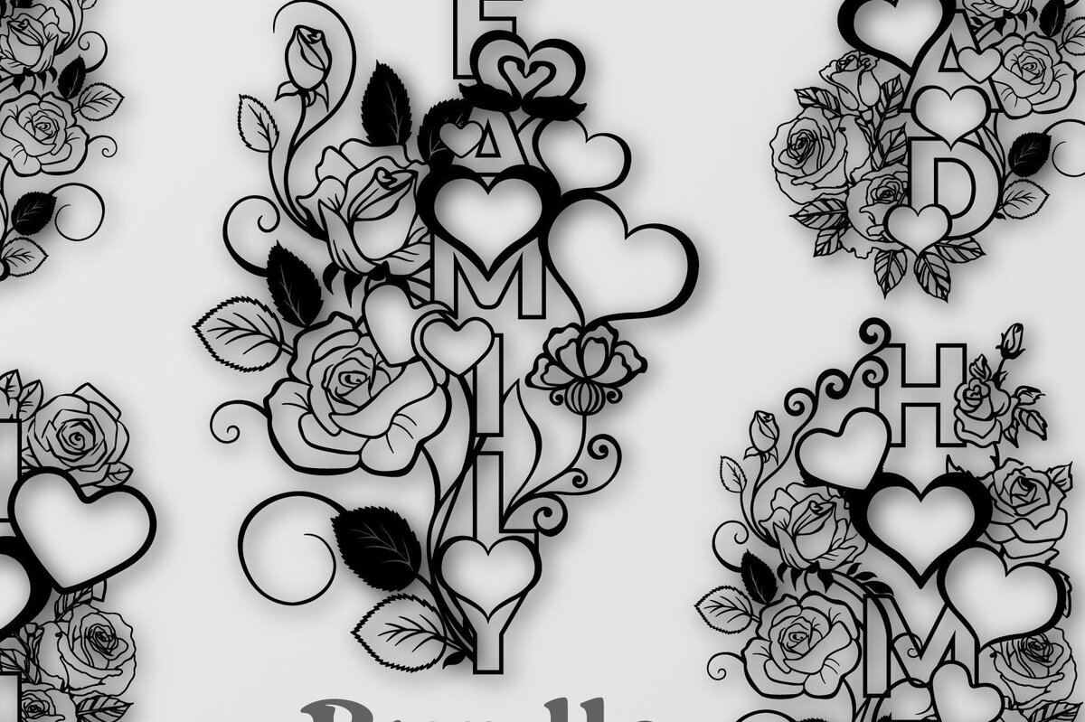 Intra απο ξύλο plywood  Χρώμα wenge 3mm-4mm πάχος - Floral Bundle Love Mom Dad Family Home Δίασταση 20x25 cm INTRAFABR-36209300