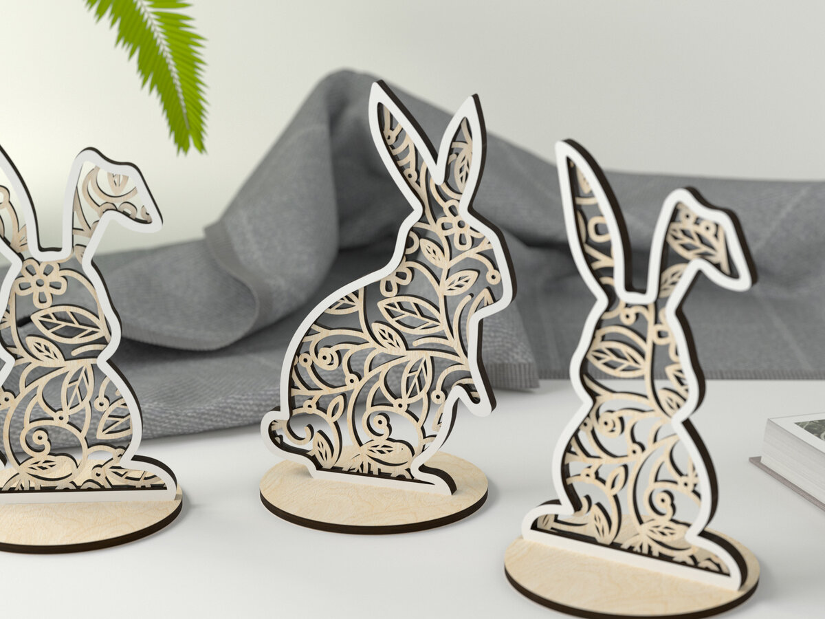 Intra απο ξύλο plywood  Χρώμα wenge 3mm-4mm πάχος - Floral Bunnies - με λέιζερ Δίασταση 15x15 cm INTRAFABR-82762195