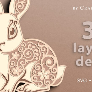Intra απο ξύλο plywood  Χρώμα wenge 3mm-4mm πάχος - Floral Bunny 3D Layered Cut Δίασταση 15x15 cm INTRAFABR-85023153
