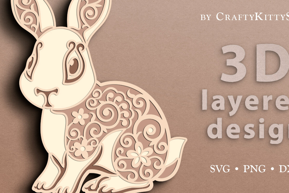 Intra απο ξύλο plywood  Χρώμα wenge 3mm-4mm πάχος - Floral Bunny 3D Layered Cut Δίασταση 15x15 cm INTRAFABR-85023153