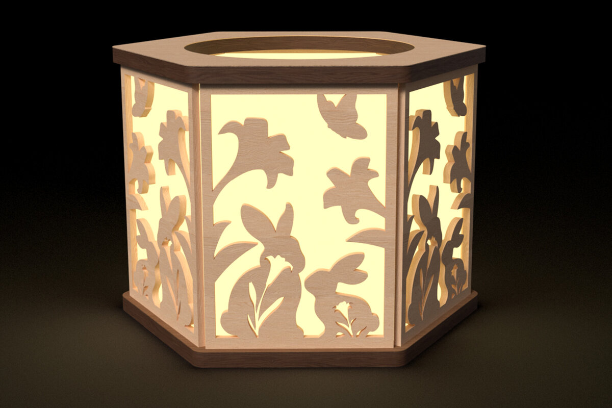 Intra απο ξύλο plywood  Χρώμα wenge 3mm-4mm πάχος - Floral Bunny Κηροπήγιο Κοπή Laser Δίασταση 6x6 cm INTRAFABR-84715683