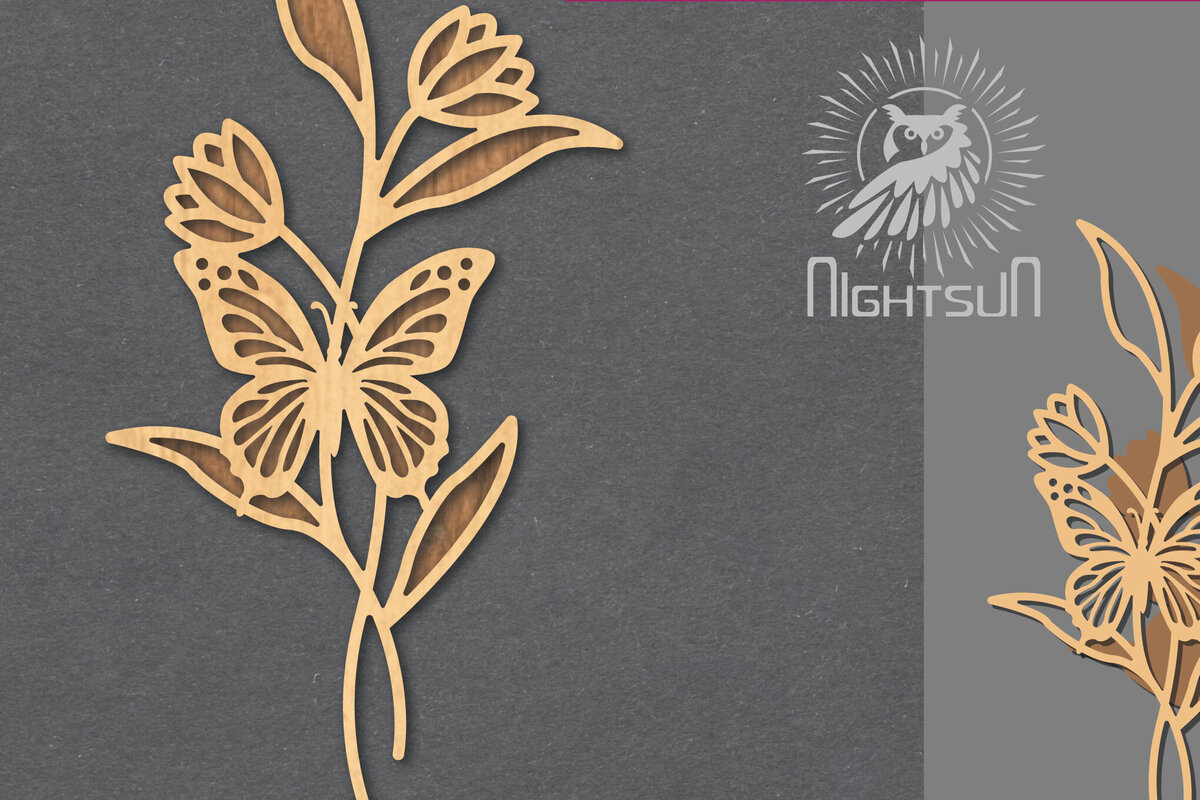 Intra απο ξύλο plywood  Χρώμα wenge 3mm-4mm πάχος - Floral Butterfly Decoration 3 Δίασταση 20x20 cm INTRAFABR-119258148