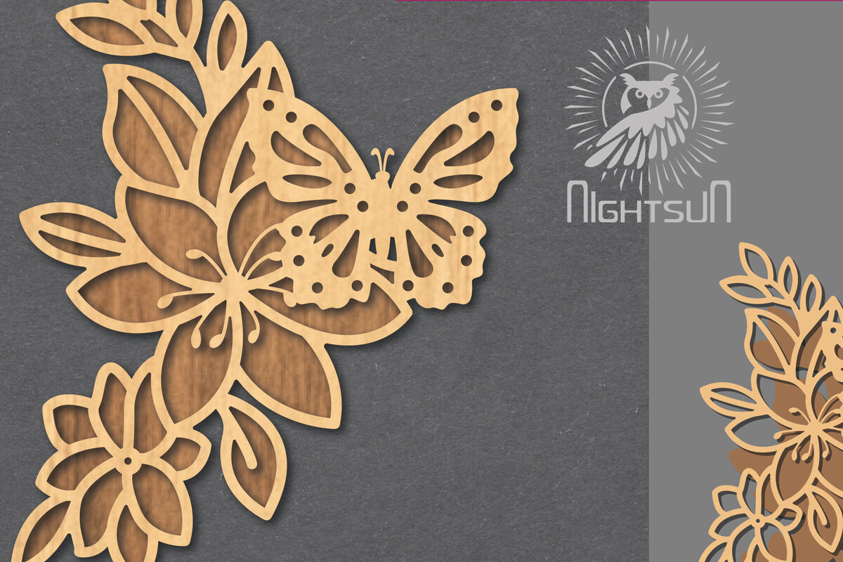 Intra απο ξύλο plywood  Χρώμα wenge 3mm-4mm πάχος - Floral Butterfly Decoration 4 Δίασταση 20x20 cm INTRAFABR-105558119