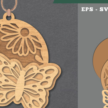 Intra απο ξύλο plywood  Χρώμα wenge 3mm-4mm πάχος - Στολίδι με φλοράλ πεταλούδα Δίασταση 6x6 cm INTRAFABR-68699377 - Image 1