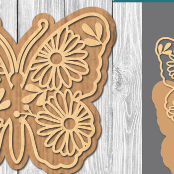 Intra απο ξύλο plywood  Χρώμα wenge 3mm-4mm πάχος - Floral Butterfly 1 Δίασταση 20x20 cm INTRAFABR-113152743 - Image 1