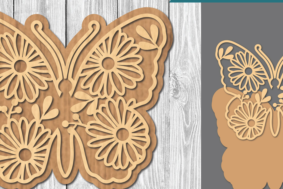 Intra απο ξύλο plywood  Χρώμα wenge 3mm-4mm πάχος - Floral Butterfly 1 Δίασταση 20x20 cm INTRAFABR-113152743