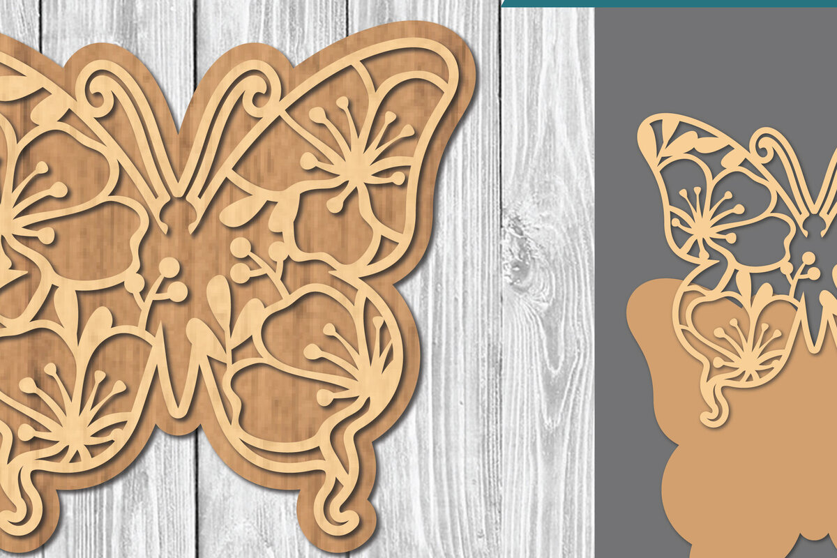 Intra απο ξύλο plywood  Χρώμα wenge 3mm-4mm πάχος - Floral Butterfly 2 Δίασταση 20x20 cm INTRAFABR-113999267