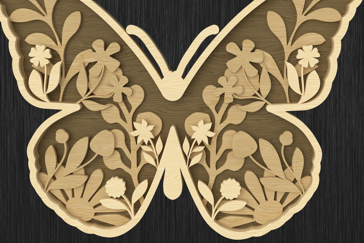 Intra απο ξύλο plywood  Χρώμα wenge 3mm-4mm πάχος - Floral Butterfly Layered Δίασταση 30x20 cm INTRAFABR-116960025