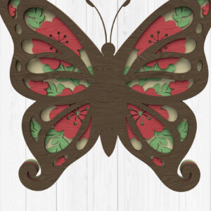 Intra απο ξύλο plywood  Χρώμα wenge 3mm-4mm πάχος - Floral τέχνη τοίχου με στρώσεις πεταλούδας Δίασταση 30x20 cm INTRAFABR-96208859