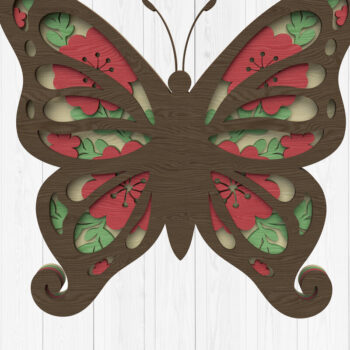 Intra απο ξύλο plywood  Χρώμα wenge 3mm-4mm πάχος - Floral τέχνη τοίχου με στρώσεις πεταλούδας Δίασταση 30x20 cm INTRAFABR-96208859 - Image 1