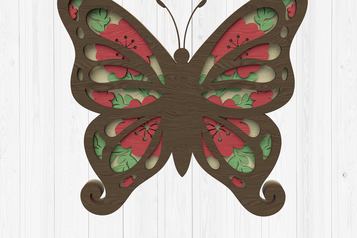 Intra απο ξύλο plywood  Χρώμα wenge 3mm-4mm πάχος - Floral τέχνη τοίχου με στρώσεις πεταλούδας Δίασταση 30x20 cm INTRAFABR-96208859