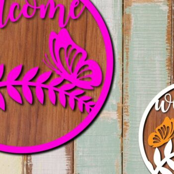 Intra απο ξύλο plywood Χρώμα wenge 3mm-4mm πάχος - Floral πεταλούδα στρογγυλό σημάδι καλωσορίσματος Δίασταση 30x20 cm INTRAFABR-115304588 - Image 2