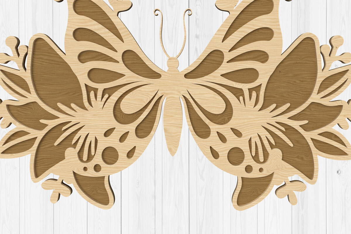 Intra απο ξύλο plywood  Χρώμα wenge 3mm-4mm πάχος - Floral Πεταλούδα Τέχνης Τοίχου Κοπή Laser Δίασταση 30x20 cm INTRAFABR-112324933