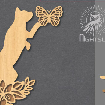 Intra απο ξύλο plywood  Χρώμα wenge 3mm-4mm πάχος - Floral Cat Διακόσμηση 2 Δίασταση 20x20 cm INTRAFABR-105558239 - Image 1