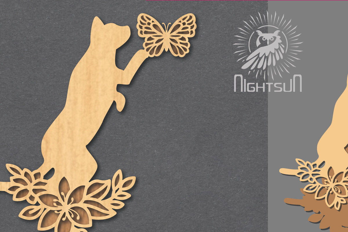 Intra απο ξύλο plywood  Χρώμα wenge 3mm-4mm πάχος - Floral Cat Διακόσμηση 2 Δίασταση 20x20 cm INTRAFABR-105558239