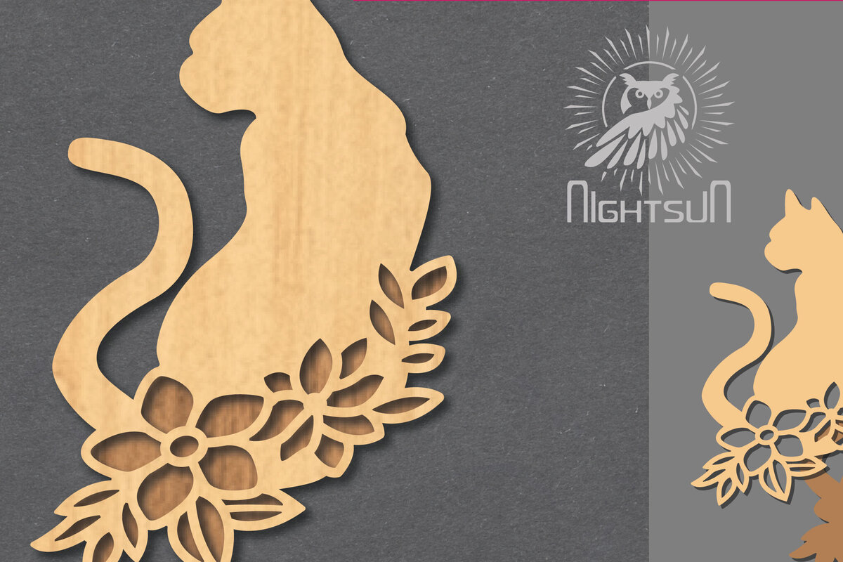 Intra απο ξύλο plywood  Χρώμα wenge 3mm-4mm πάχος - Floral Cat Διακόσμηση 3 Δίασταση 20x20 cm INTRAFABR-116404702