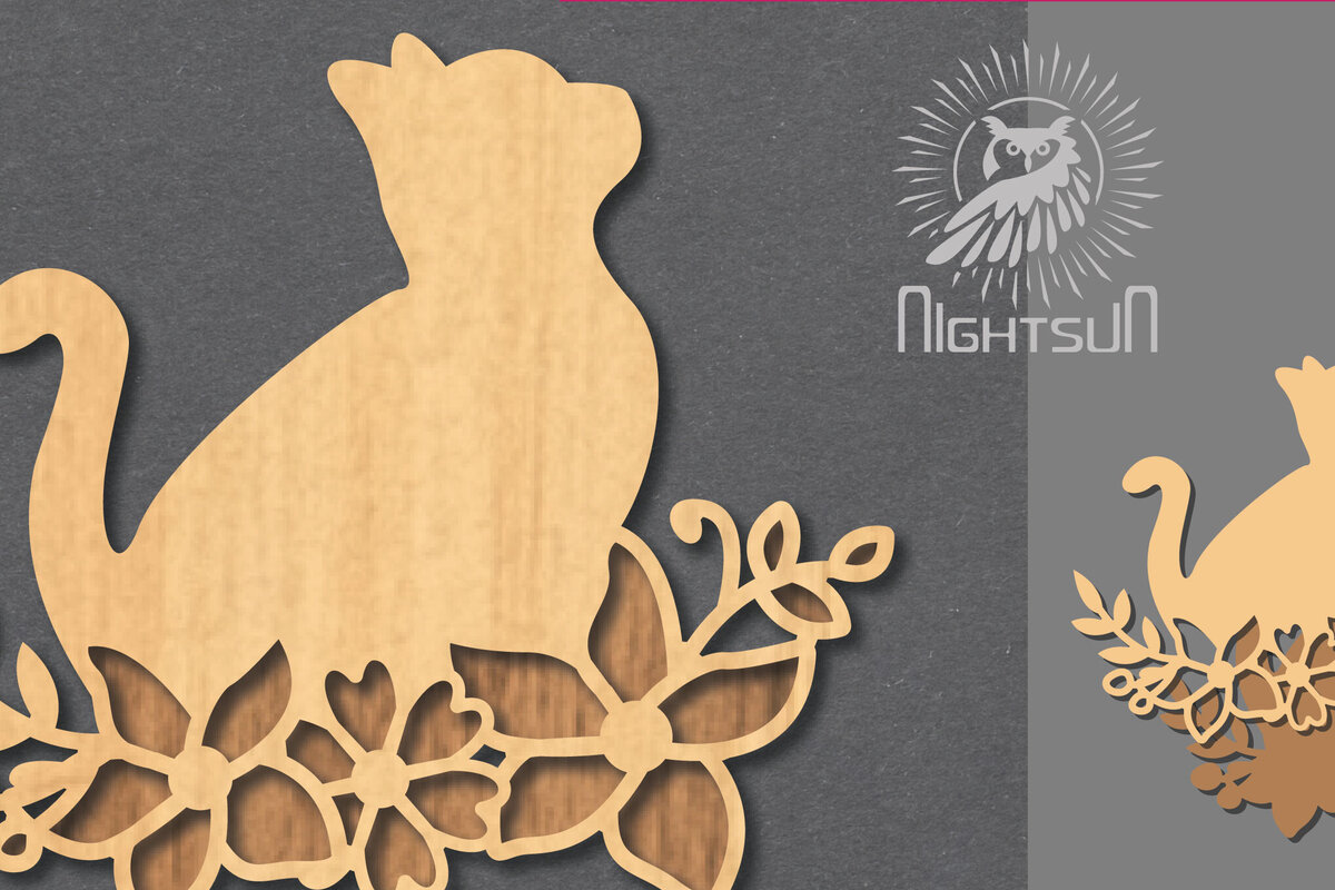 Intra απο ξύλο plywood  Χρώμα wenge 3mm-4mm πάχος - Floral Cat Διακόσμηση 5 Δίασταση 20x20 cm INTRAFABR-116669746