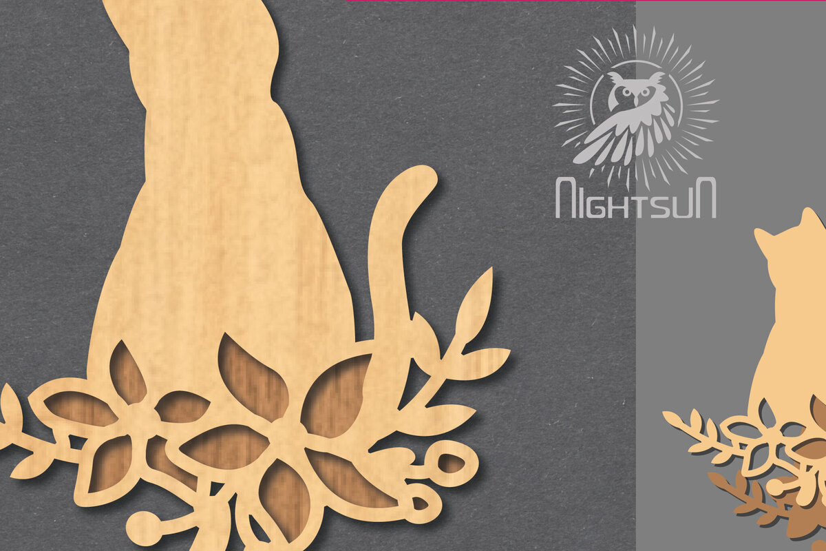 Intra απο ξύλο plywood  Χρώμα wenge 3mm-4mm πάχος - Floral Cat Διακόσμηση 6 Δίασταση 20x20 cm INTRAFABR-95782190