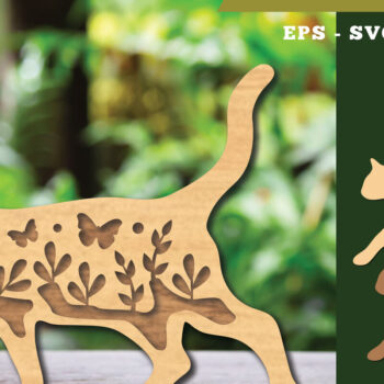 Intra απο ξύλο plywood  Χρώμα wenge 3mm-4mm πάχος - Floral Cat Decoration 1 Δίασταση 20x20 cm INTRAFABR-97000564 - Image 1