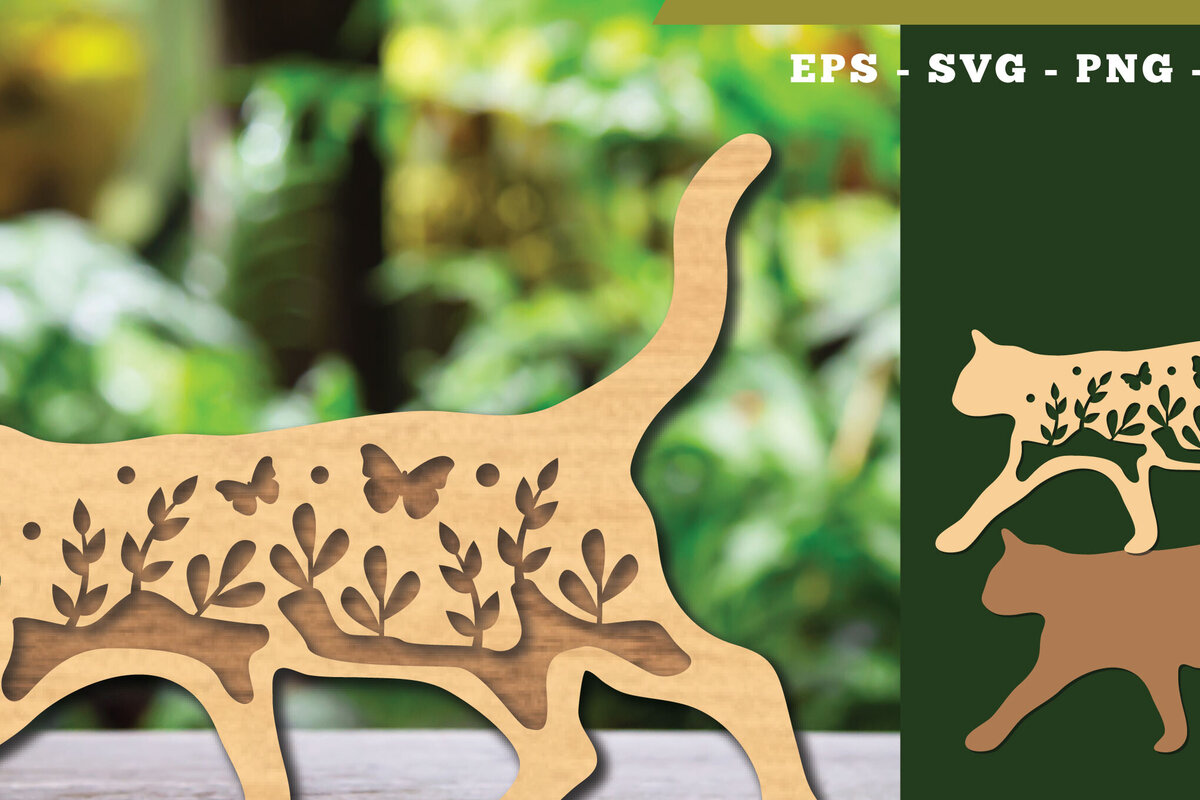 Intra απο ξύλο plywood  Χρώμα wenge 3mm-4mm πάχος - Floral Cat Decoration 1 Δίασταση 20x20 cm INTRAFABR-97000564