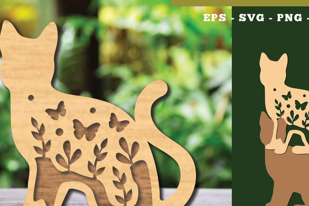 Intra απο ξύλο plywood  Χρώμα wenge 3mm-4mm πάχος - Floral Cat Decoration 2 Δίασταση 20x20 cm INTRAFABR-68700589