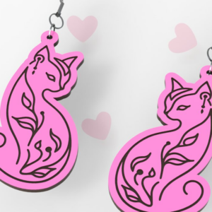 Intra απο ξύλο plywood  Χρώμα wenge 3mm-4mm πάχος - Σκουλαρίκια φλοράλ σε σχήμα γάτας, Δίασταση 3x3 cm INTRAFABR-118450722