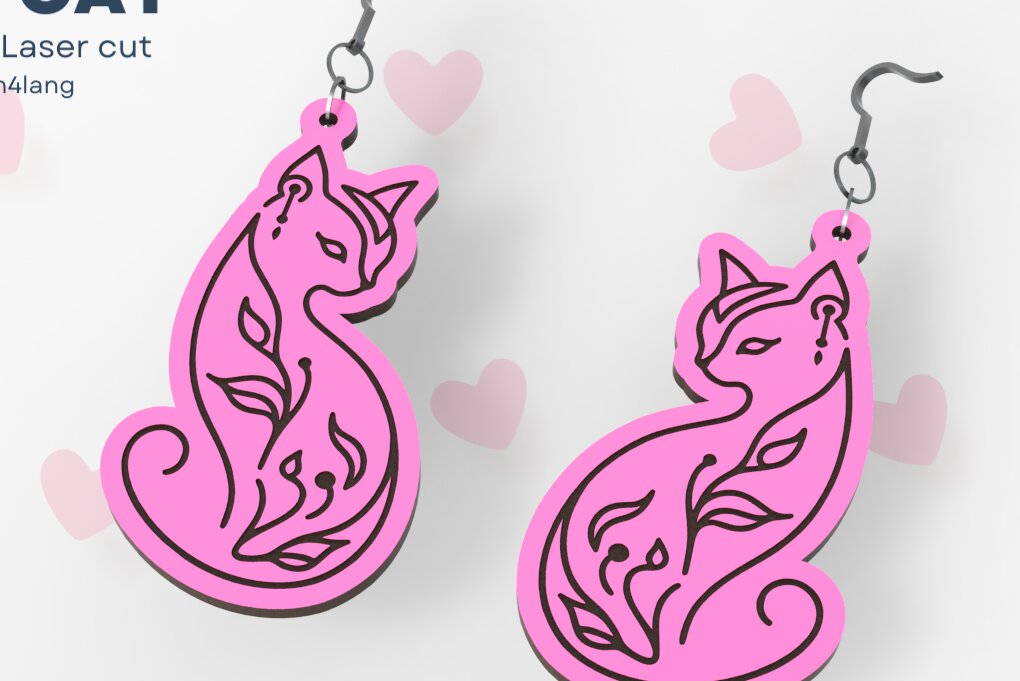 Intra απο ξύλο plywood  Χρώμα wenge 3mm-4mm πάχος - Σκουλαρίκια φλοράλ σε σχήμα γάτας, Δίασταση 3x3 cm INTRAFABR-118450722