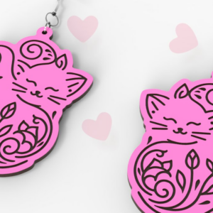 Intra απο ξύλο plywood  Χρώμα wenge 3mm-4mm πάχος - Σκουλαρίκια φλοράλ σε σχήμα γάτας, Δίασταση 3x3 cm INTRAFABR-113152937