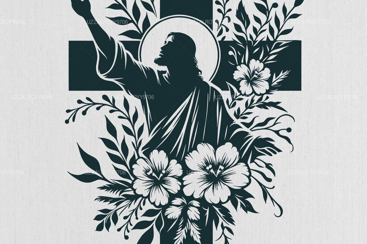 Intra απο ξύλο plywood  Χρώμα wenge 3mm-4mm πάχος - Floral Christian Cross Religious Δίασταση 40x50 cm INTRAFABR-68368964